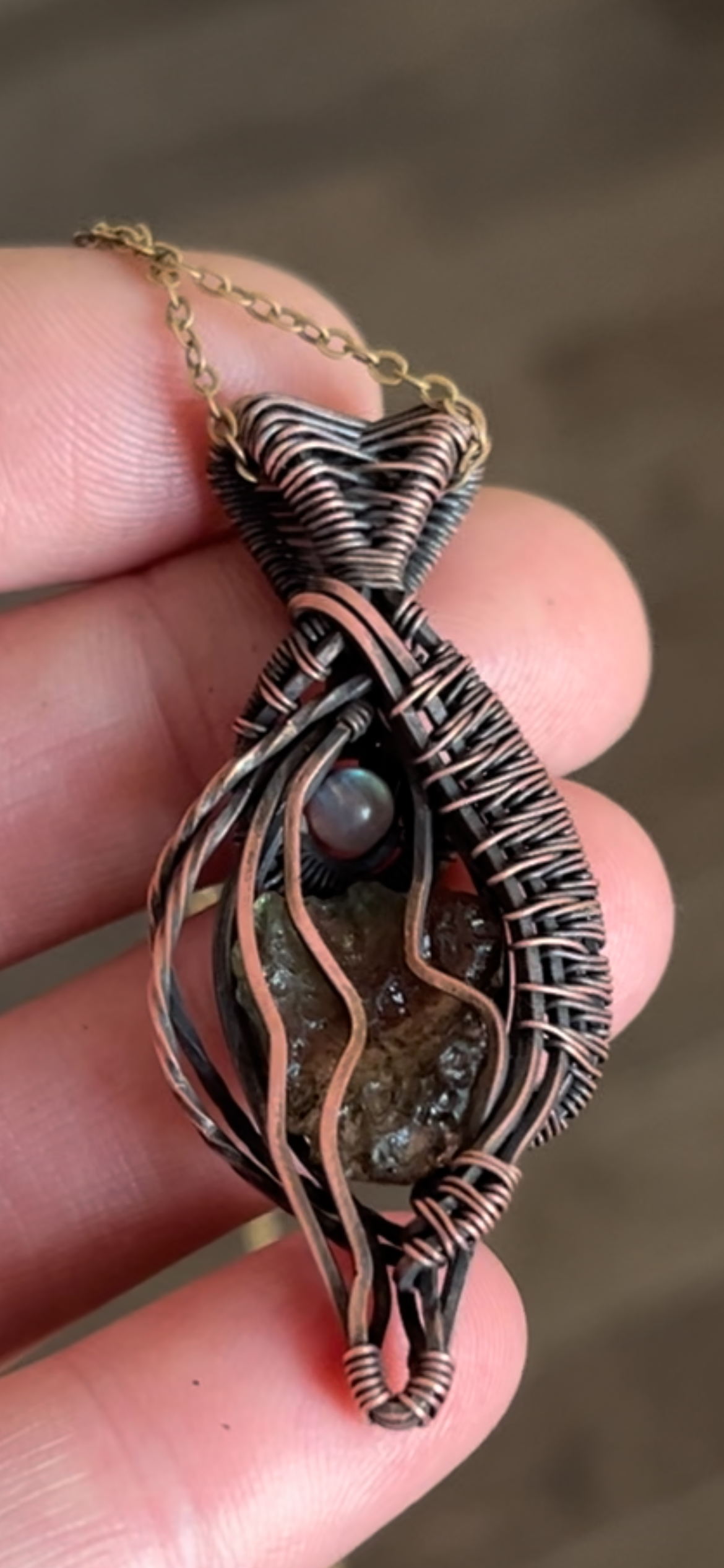 Genuine Moldavite & Moonstone Pendant