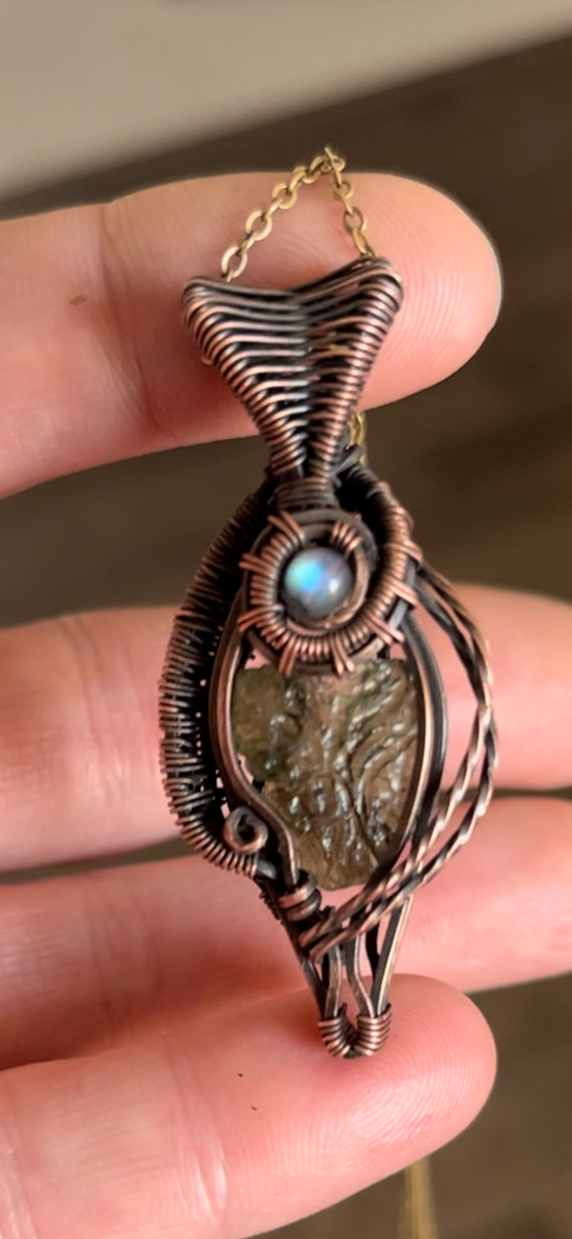 Genuine Moldavite & Moonstone Pendant