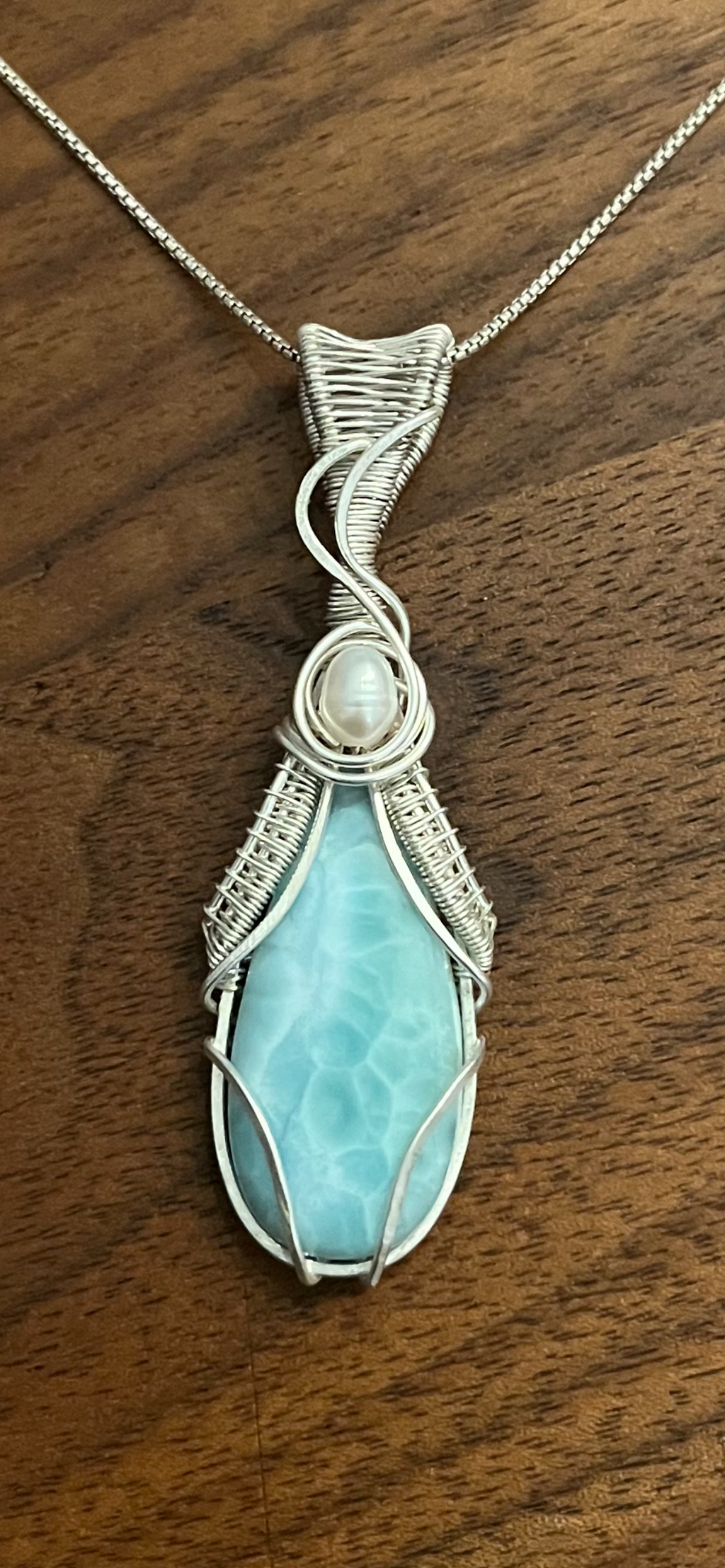 Larimar and Freshwater Pearl 925 Sterling