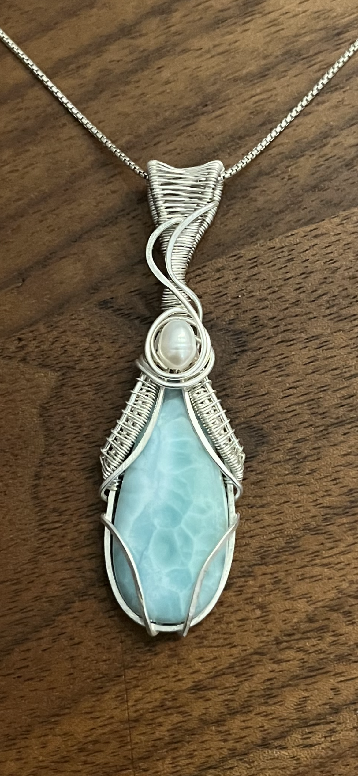 Larimar and Freshwater Pearl 925 Sterling