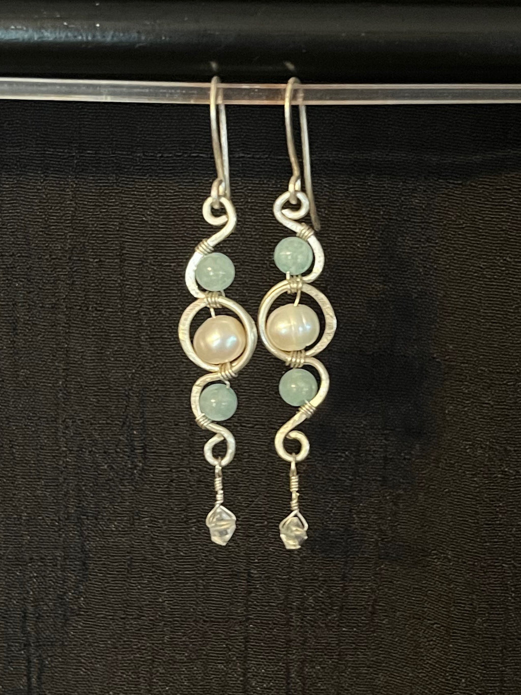Freshwater Pearl, Amazonite, & Herkimer Diamond Earrings