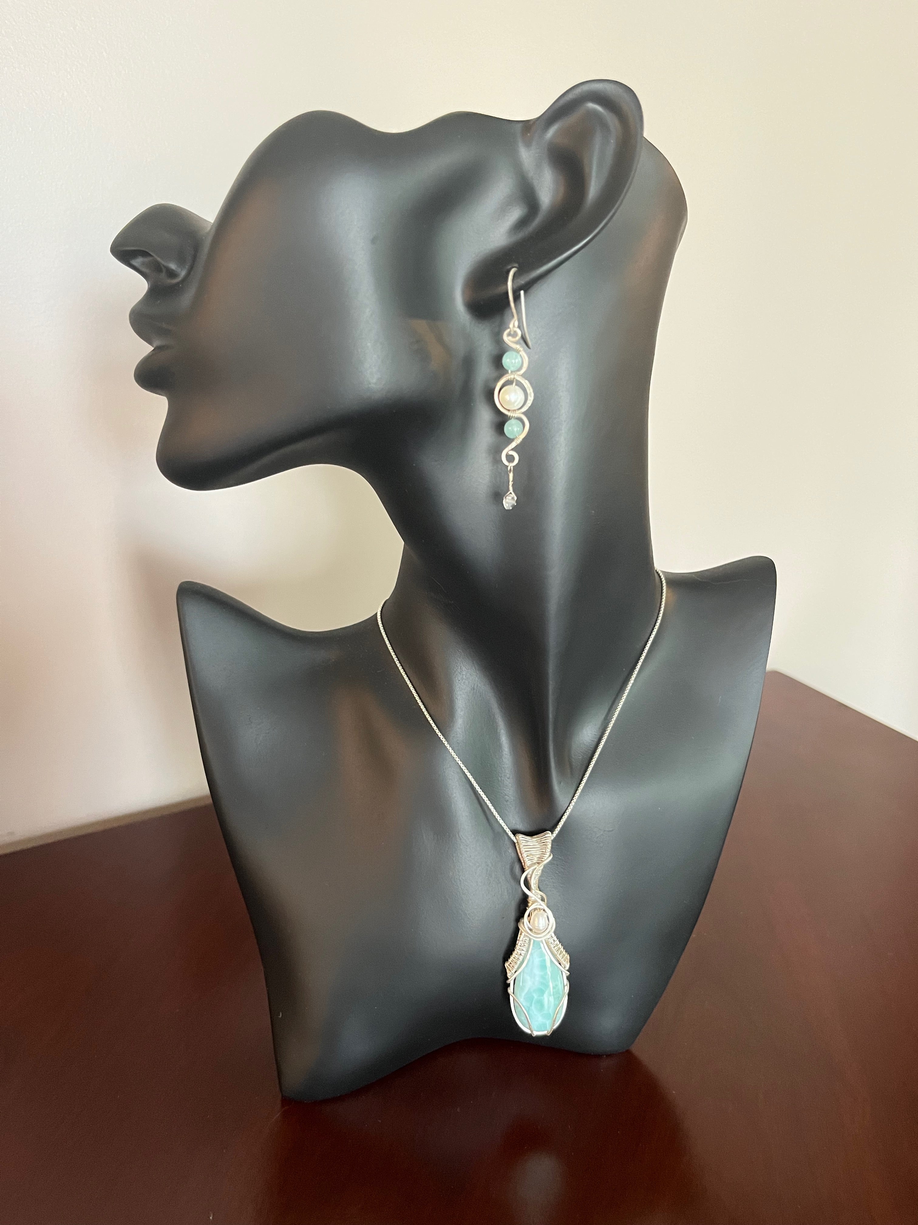 Freshwater Pearl, Amazonite, & Herkimer Diamond Earrings