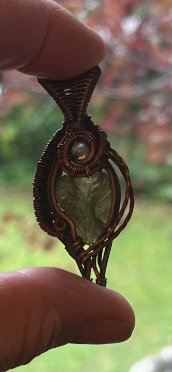 Genuine Moldavite & Moonstone Pendant