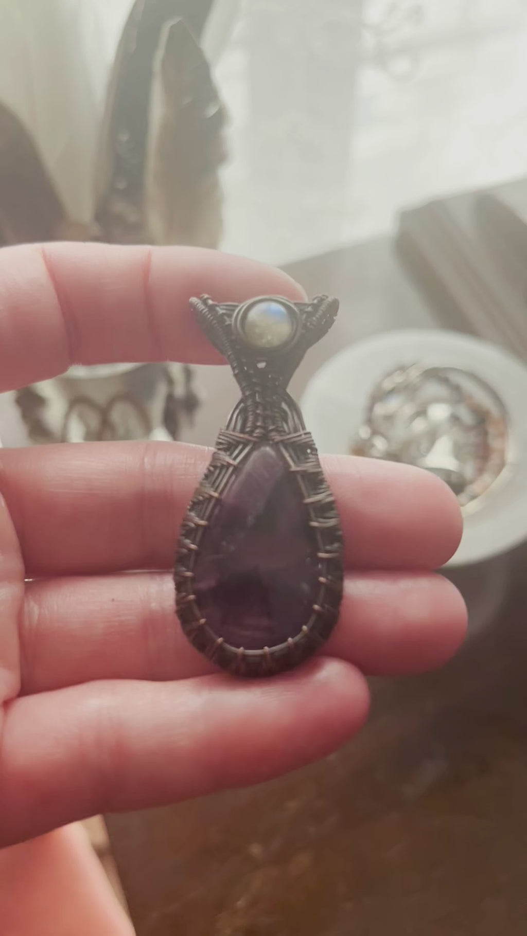 Chevron Amethyst & Moonstone Pendant