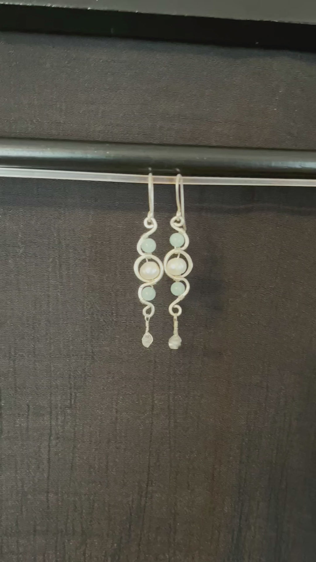Freshwater Pearl, Amazonite, & Herkimer Diamond Earrings
