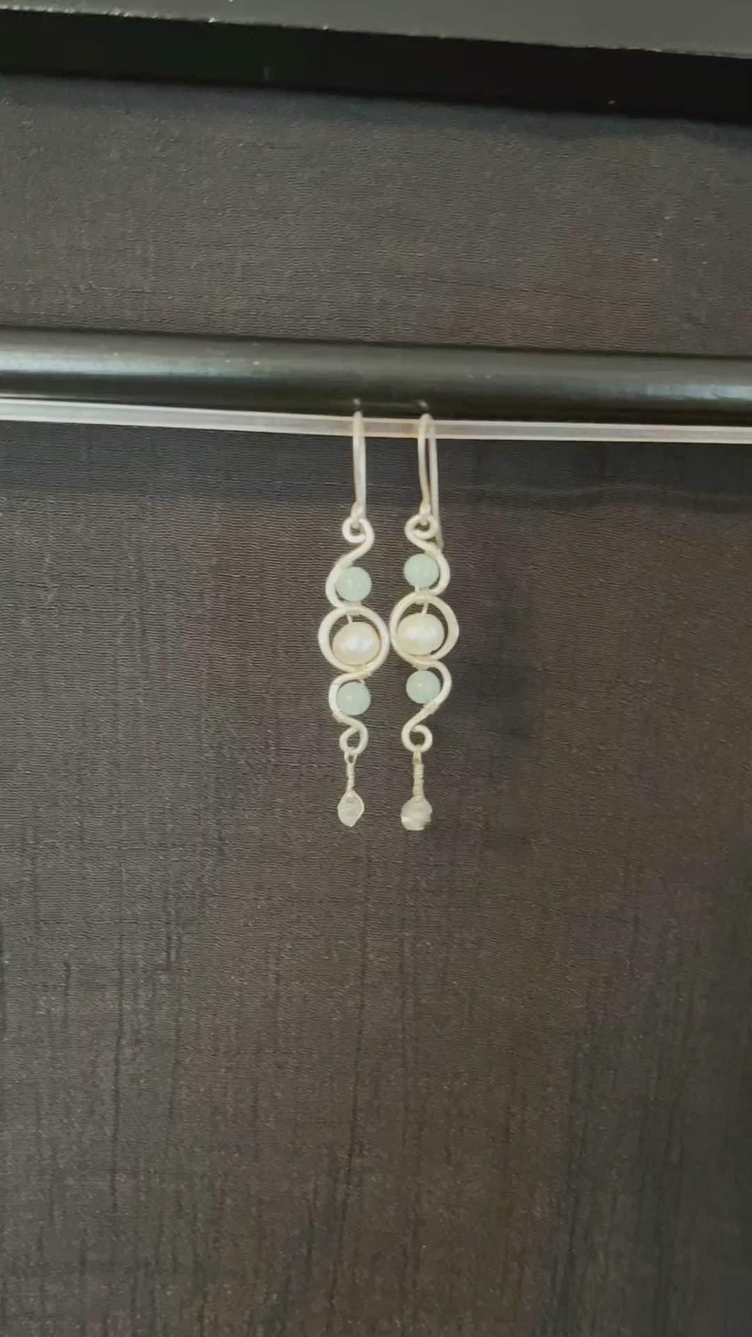 Freshwater Pearl, Amazonite, & Herkimer Diamond Earrings